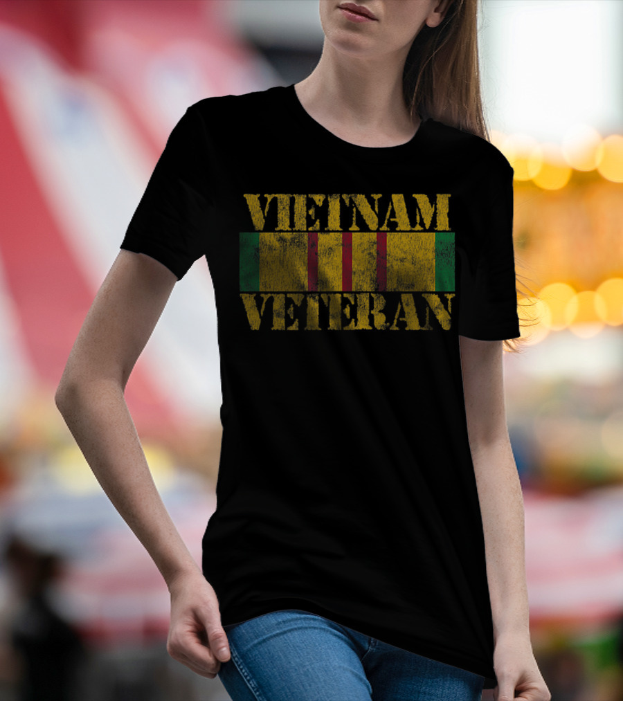 Vietnam Veteran Flag Service Ribbon Patch Distressed Textured T-Shirt