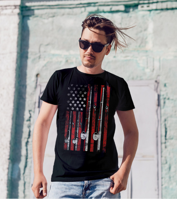Vintage American Flag Fishing Poles T-Shirt