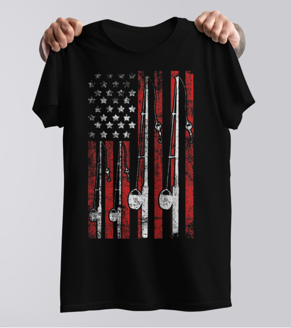 Vintage American Flag Fishing Poles T-Shirt