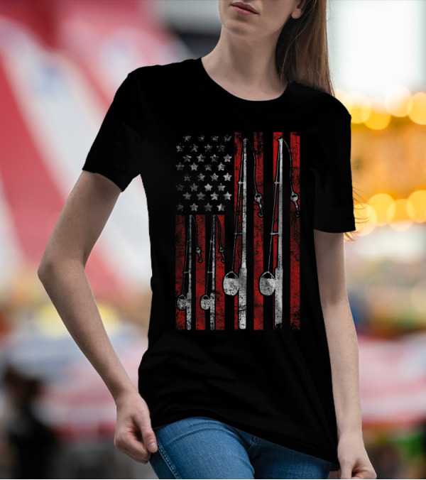 Vintage American Flag Fishing Poles T-Shirt
