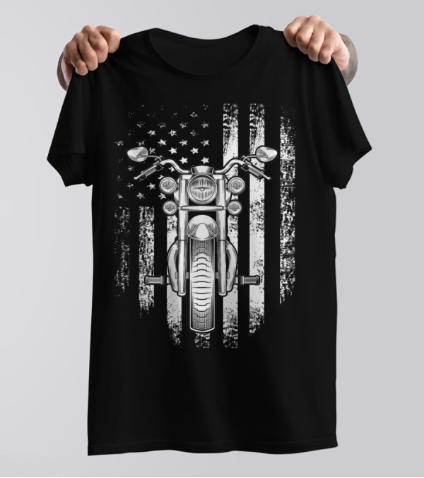 Vintage USA Flag Motorcycle Cool American T-Shirt