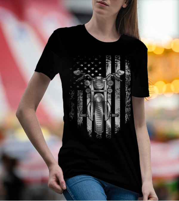 Vintage USA Flag Motorcycle Cool American T-Shirt