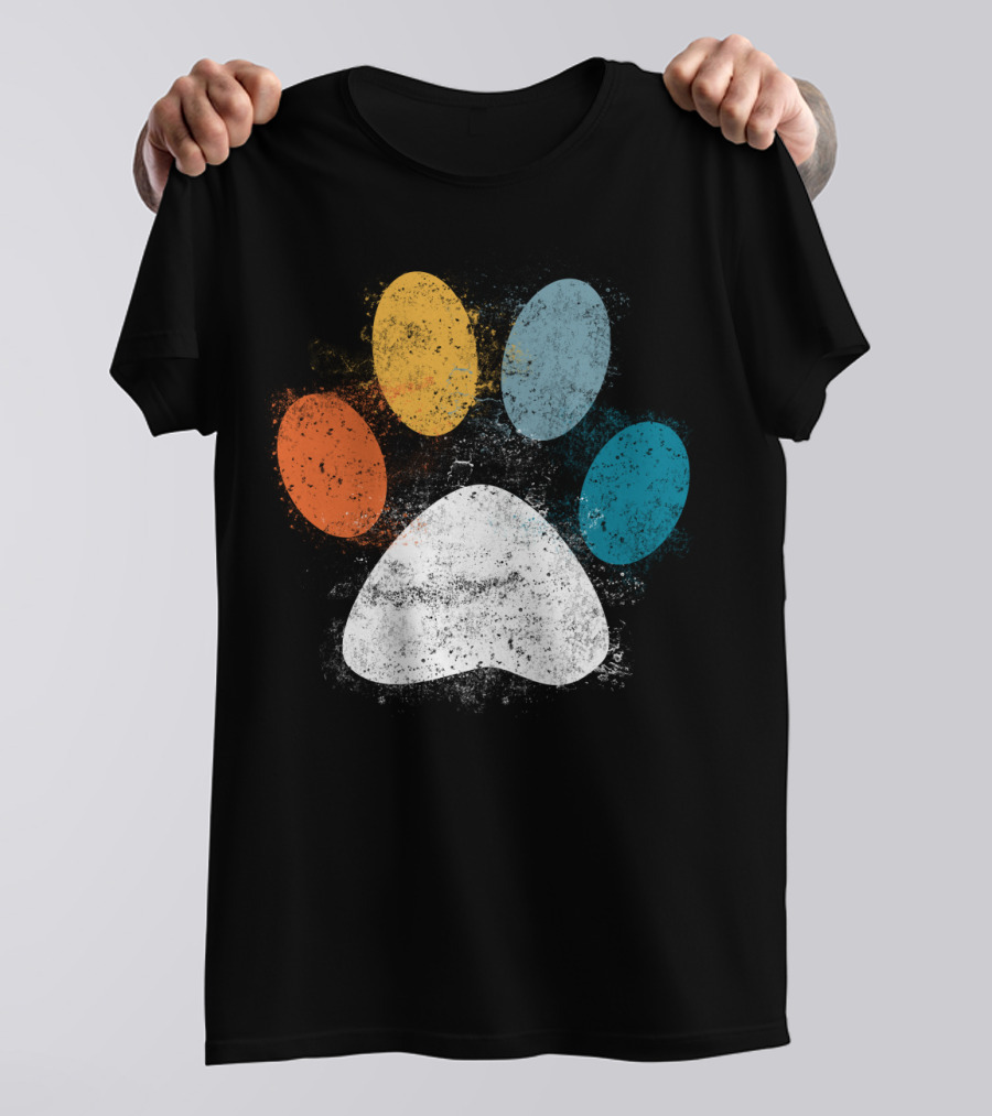 Vintage Distressed Multi-Color Dog Paw Print Love T-Shirt