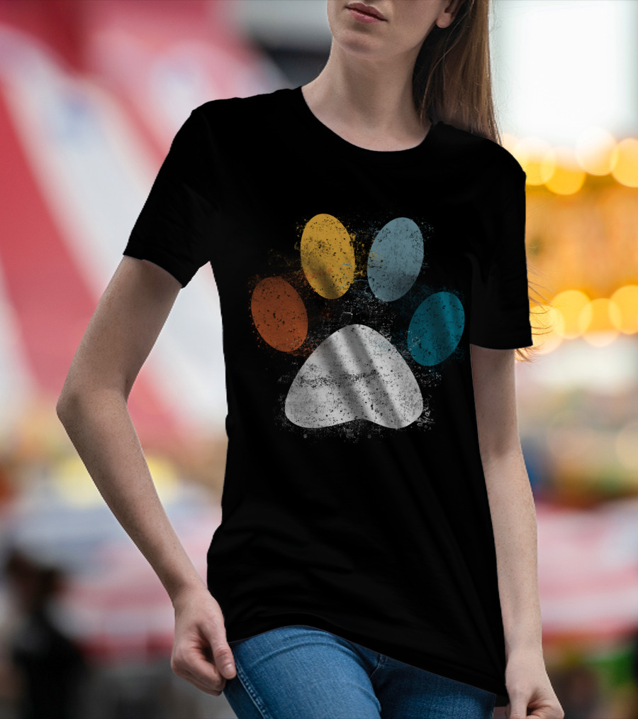 Vintage Distressed Multi-Color Dog Paw Print Love T-Shirt