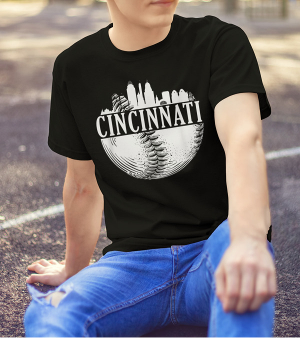 Cincinnati Skyline Baseball Vintage Downtown Ohio T-Shirt