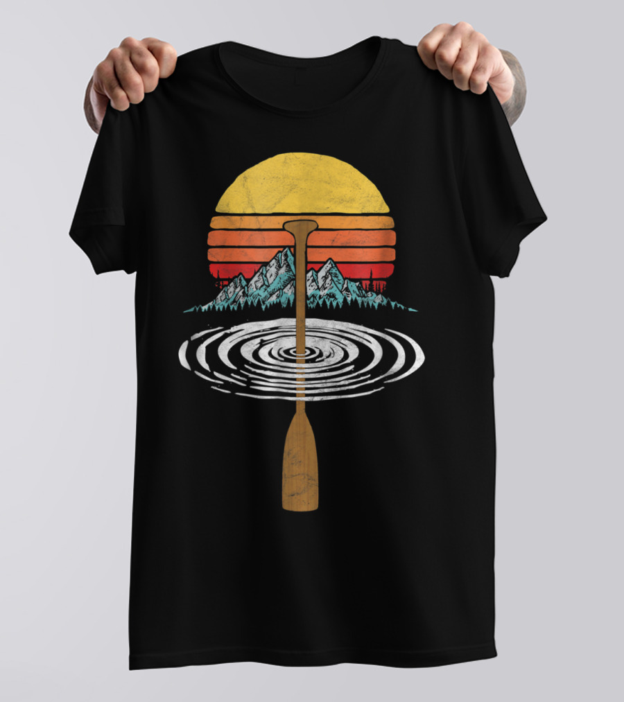 Vintage Paddle Mountains Canoe Raf Circle Sunset Retro T-Shirt
