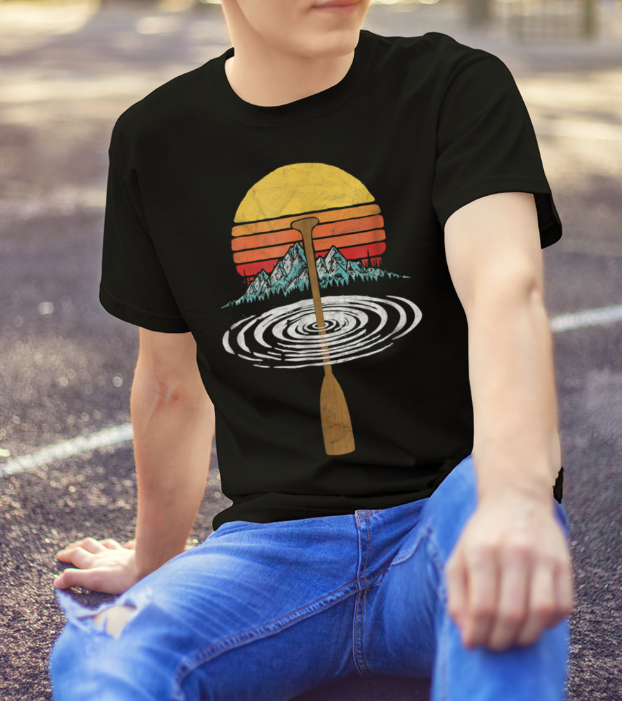 Vintage Paddle Mountains Canoe Raf Circle Sunset Retro T-Shirt