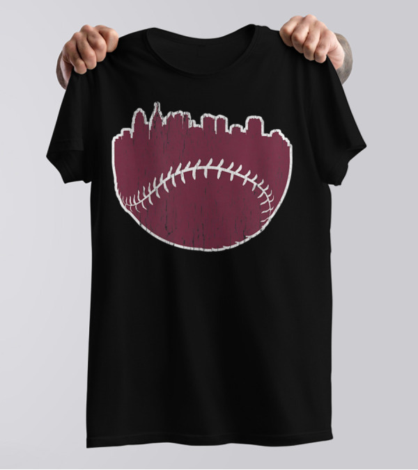 Vintage Philadelphia Cityscape Baseball Stitch Skyline T-Shirt