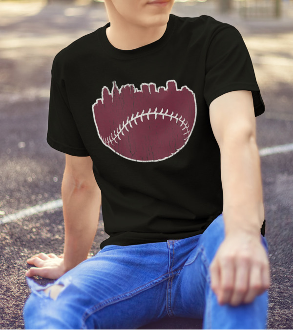 Vintage Philadelphia Cityscape Baseball Stitch Skyline T-Shirt