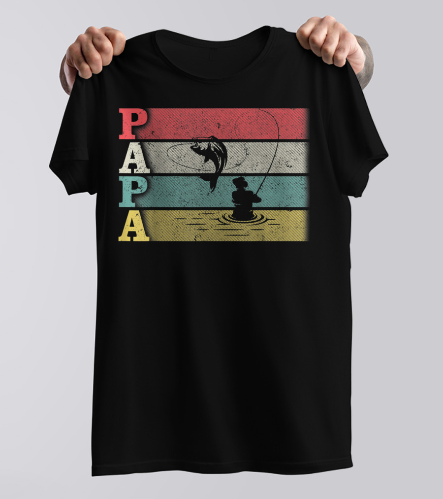 Vintage Fishing Papa Funny Dad Retro Father's Day T-Shirt