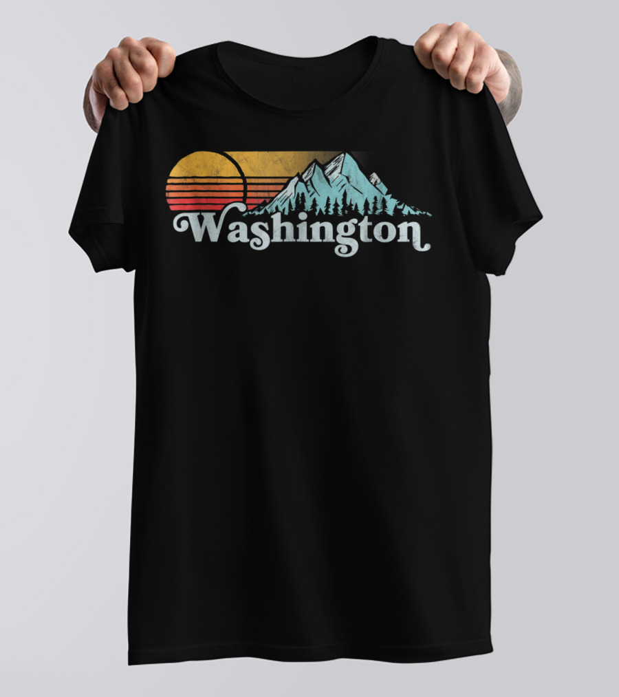 Vintage Washington State Distressed Mountain Retro Sunset T-Shirt