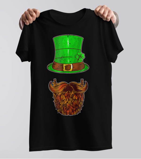 Awesomely Festive St Patrick's Day Green Irish Hat With Shamrock And Orange Beard T-Shirt