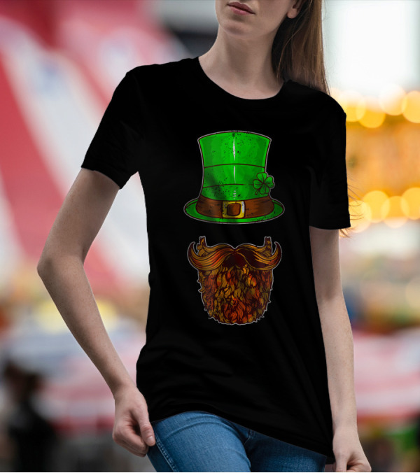 Awesomely Festive St Patrick's Day Green Irish Hat With Shamrock And Orange Beard T-Shirt