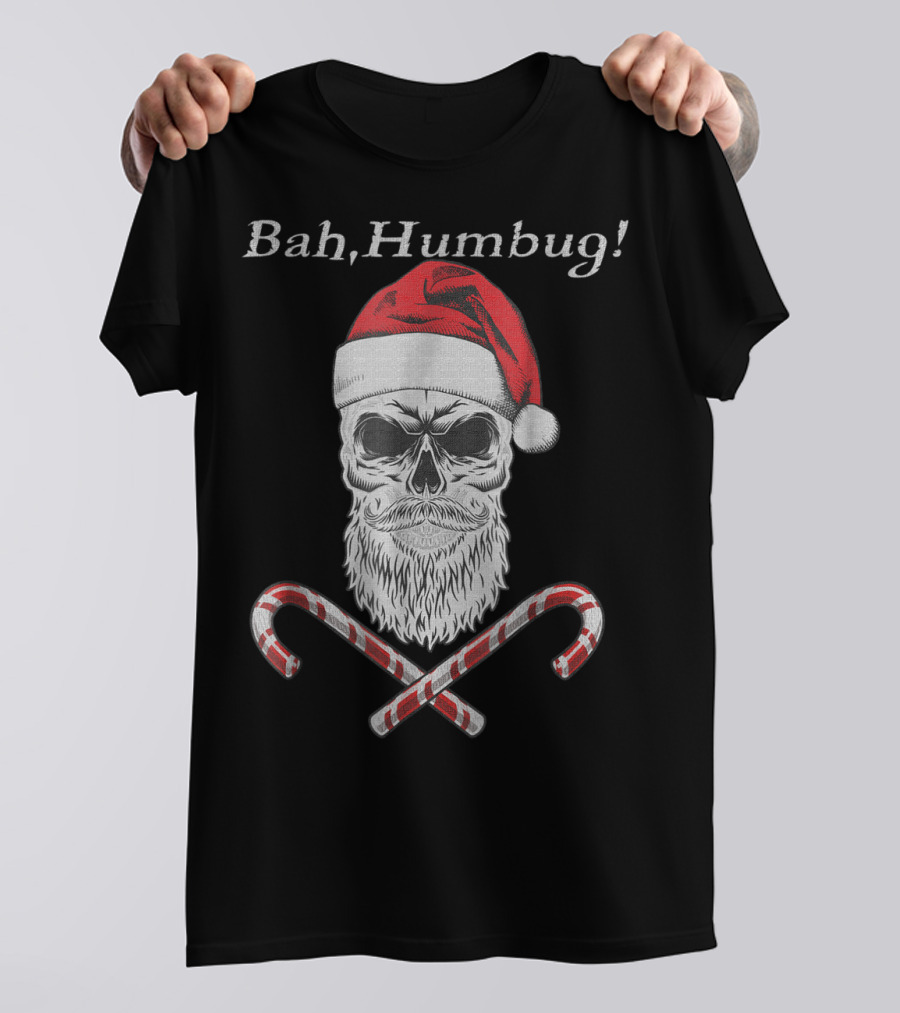 Bah Humbug Skull Santa With Candy Canes T-Shirt
