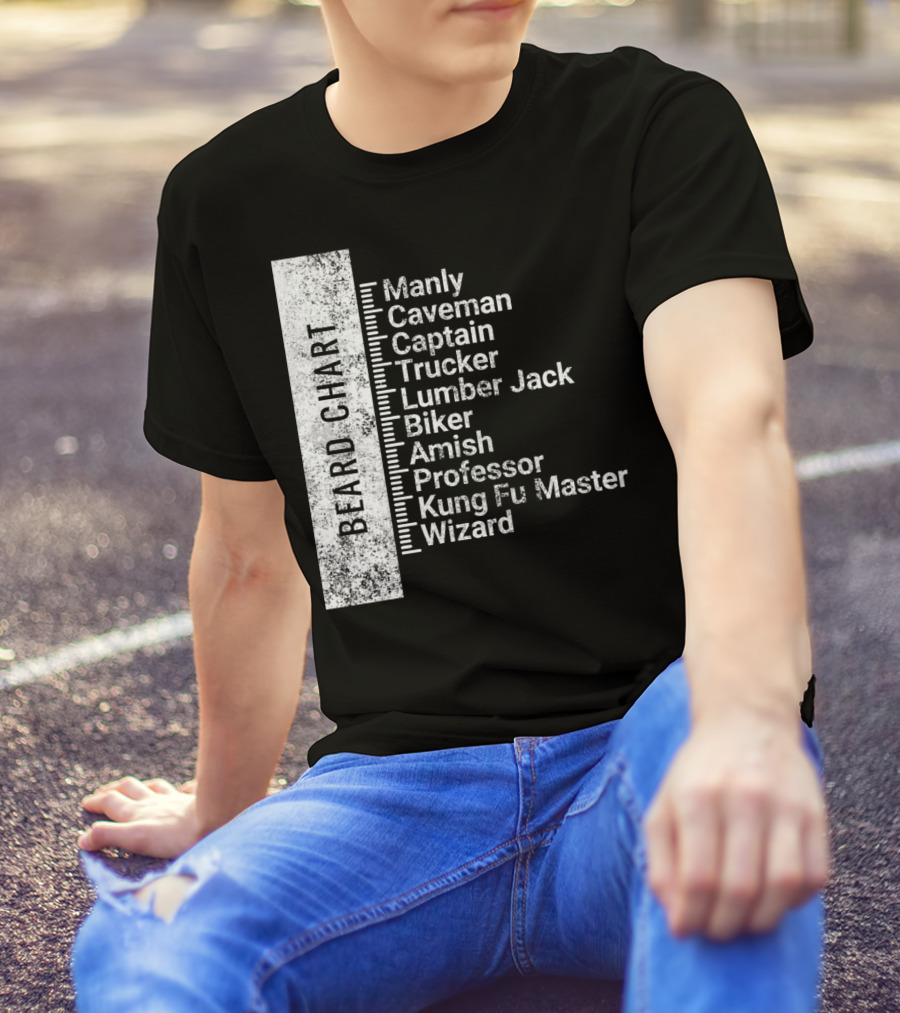 Beard Chart Manly Caveman Captain Trucker Lumberjack Biker Amish Professor Kung Fu Master Wizard T-Shirt