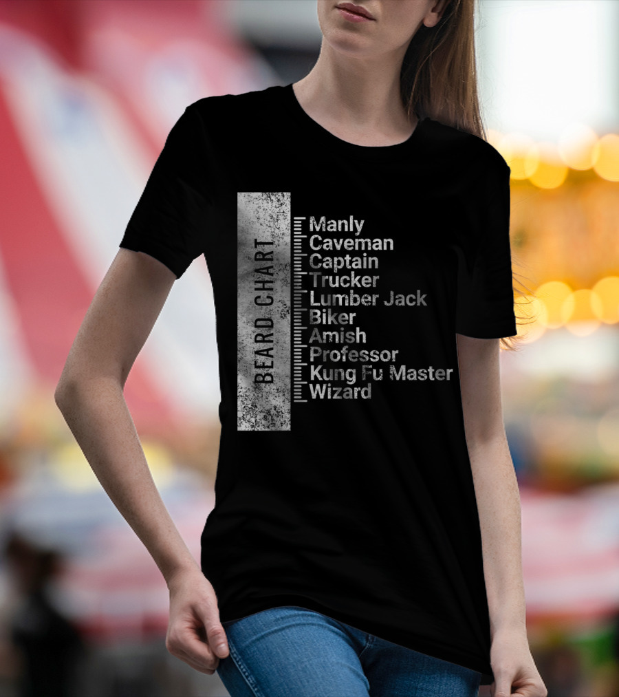 Beard Chart Manly Caveman Captain Trucker Lumberjack Biker Amish Professor Kung Fu Master Wizard T-Shirt