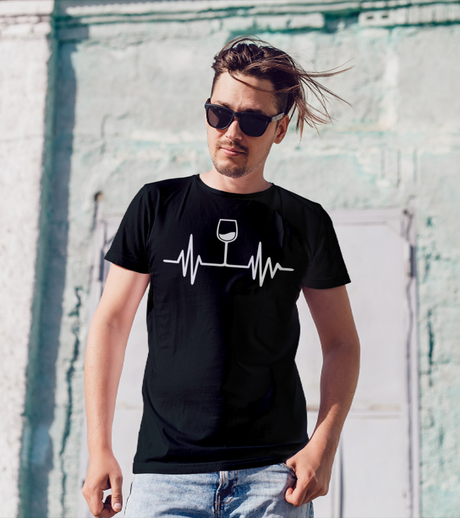 Wine Glass Heartbeat Frequency Line T-Shirt