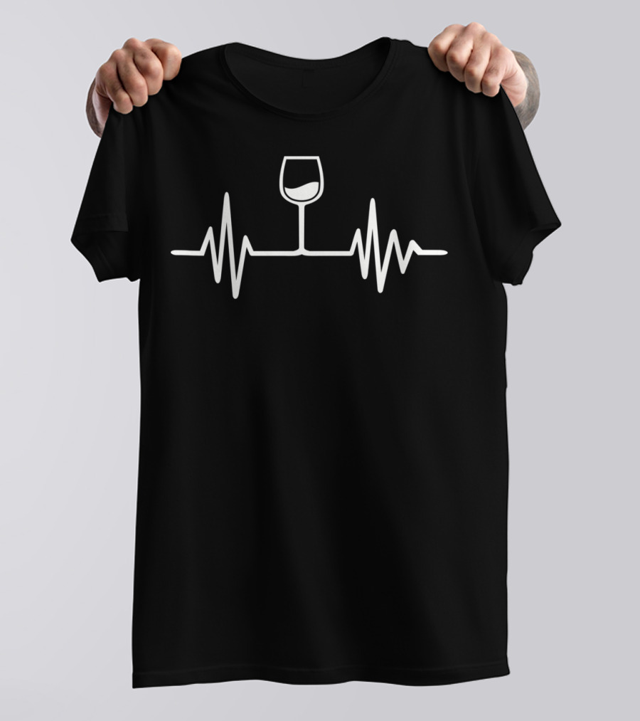 Wine Glass Heartbeat Frequency Line T-Shirt