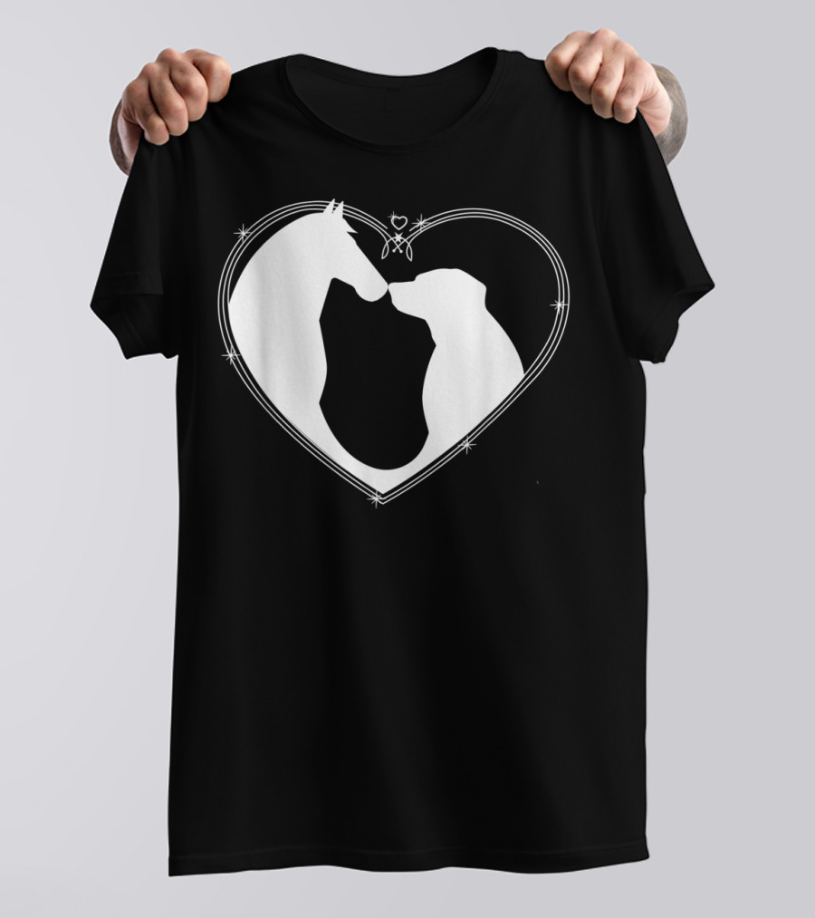 Horse Dog Heart Embrace Horseback Riding Puppy Love T-Shirt