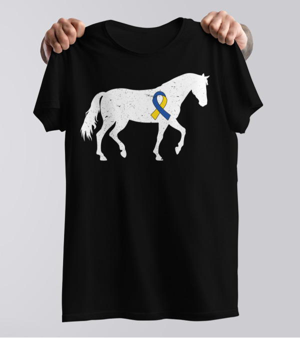 Horse Down Syndrome Awareness Blue Yellow T-Shirt