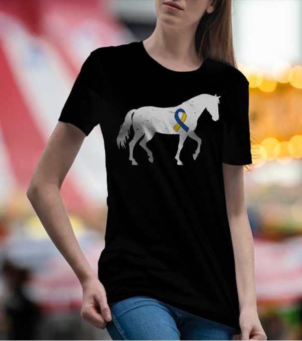Horse Down Syndrome Awareness Blue Yellow T-Shirt