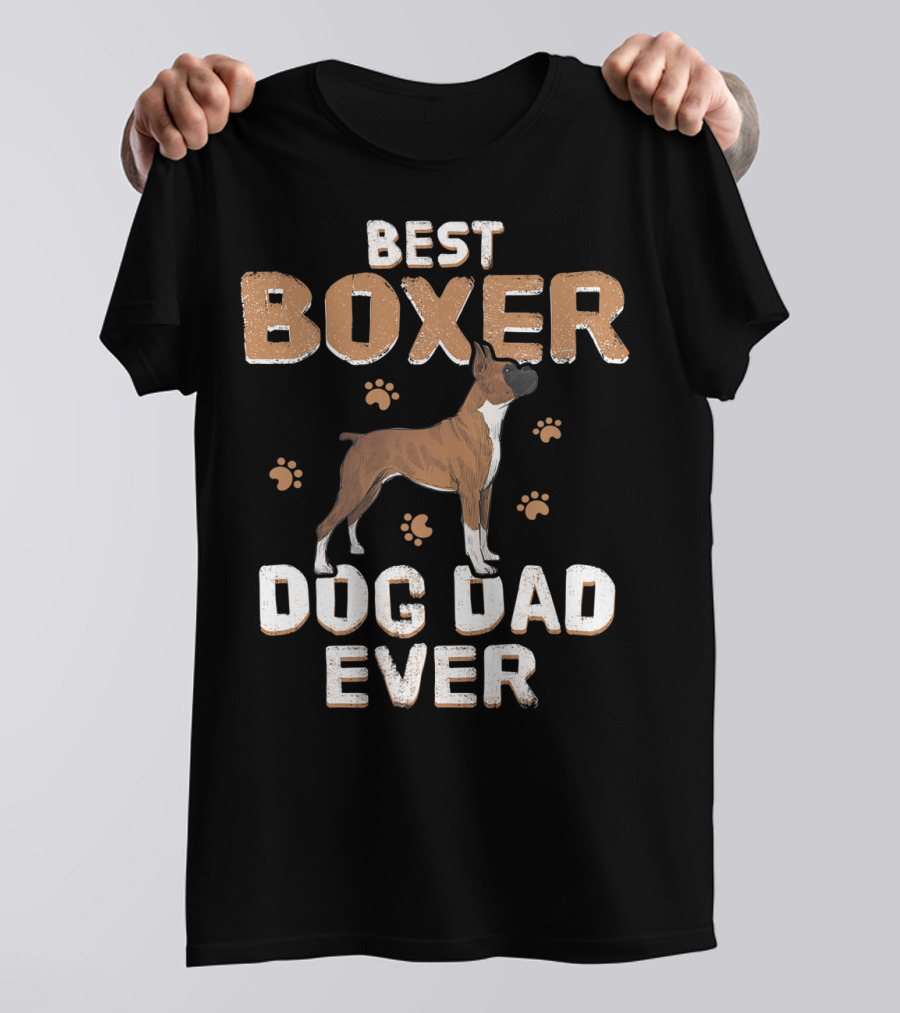 Best Boxer Dog Dad Ever Father's Day With Paw Prints For Dog Lovers T-Shirt