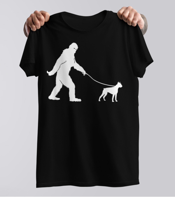 Bigfoot Sasquatch Walking Boxer Dog Lovers T-Shirt