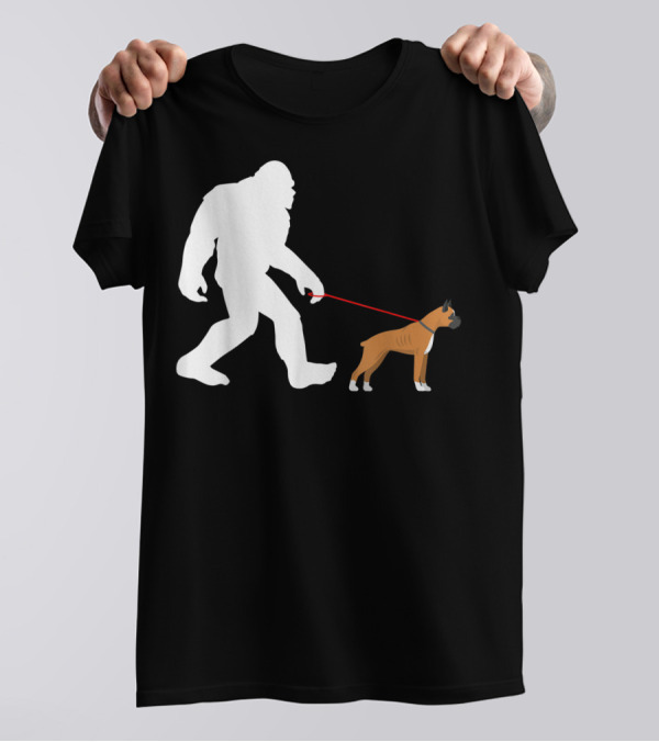 Bigfoot Sasquatch Walking Boxer Dog Novelty T-Shirt