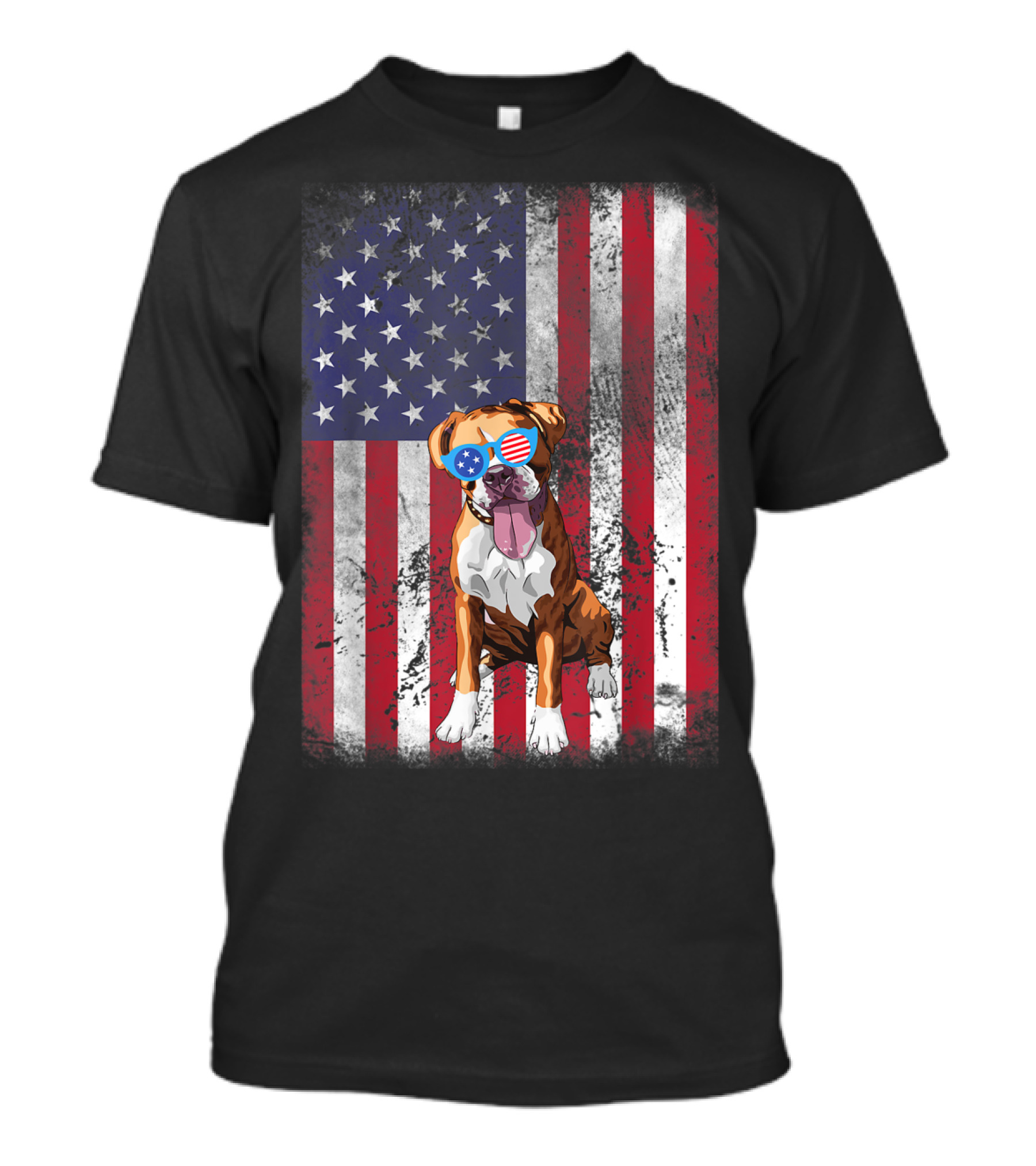 American Flag Boxer Dog With 4th Of July Sunglasses T-Shirt