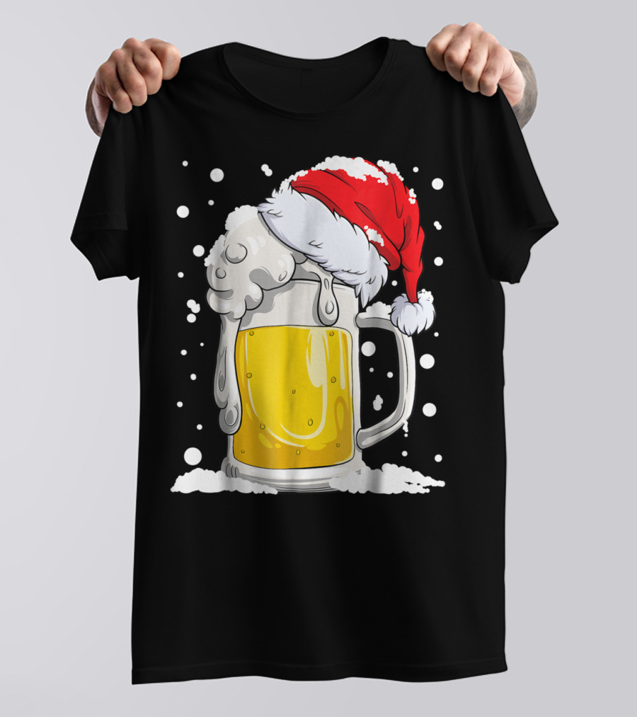 Beer Christmas Santa Hat Xmas Snow Men Mug T-Shirt