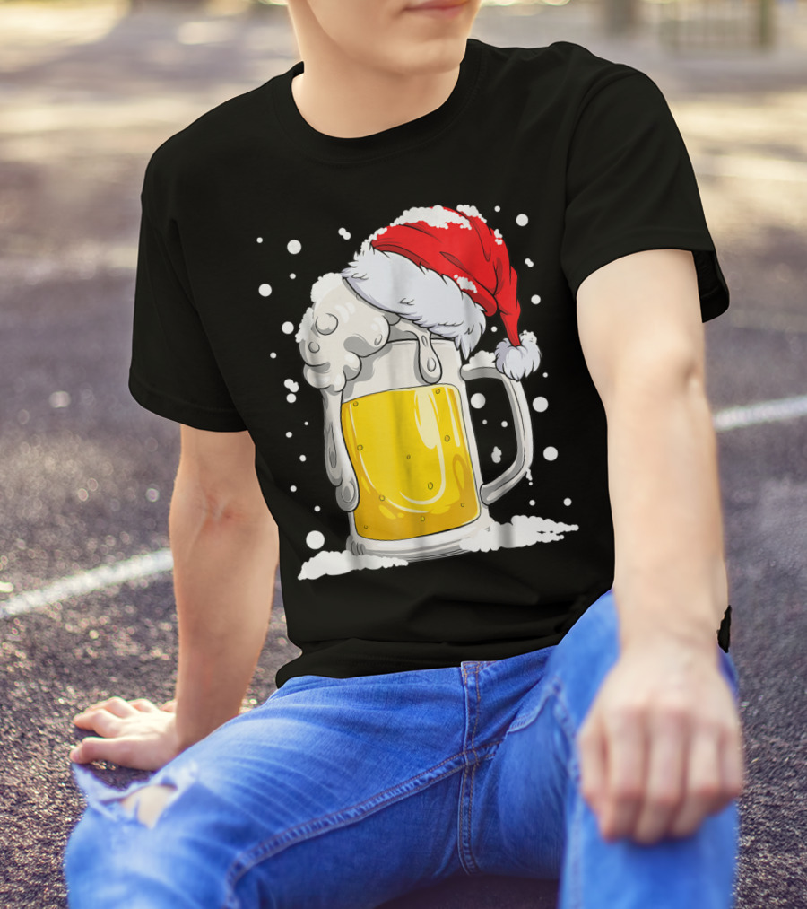 Beer Christmas Santa Hat Xmas Snow Men Mug T-Shirt