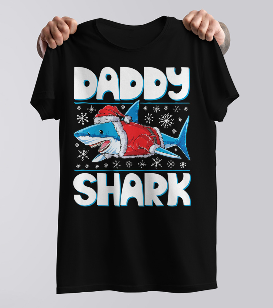 Daddy Shark Santa Christmas Snowflakes T-Shirt