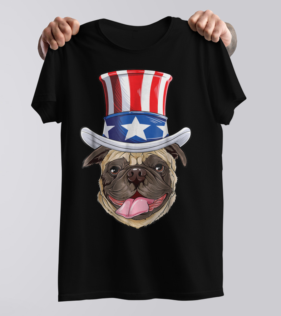 Pug Wearing Uncle Sam Hat 4th Of July Boys Kids American T-Shirt