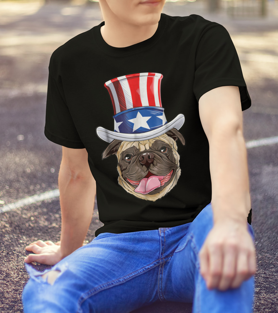 Pug Wearing Uncle Sam Hat 4th Of July Boys Kids American T-Shirt