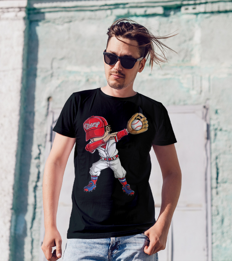 Baseball Player Dabbing Dance Champ Hat Gloves Funny Dab T-Shirt