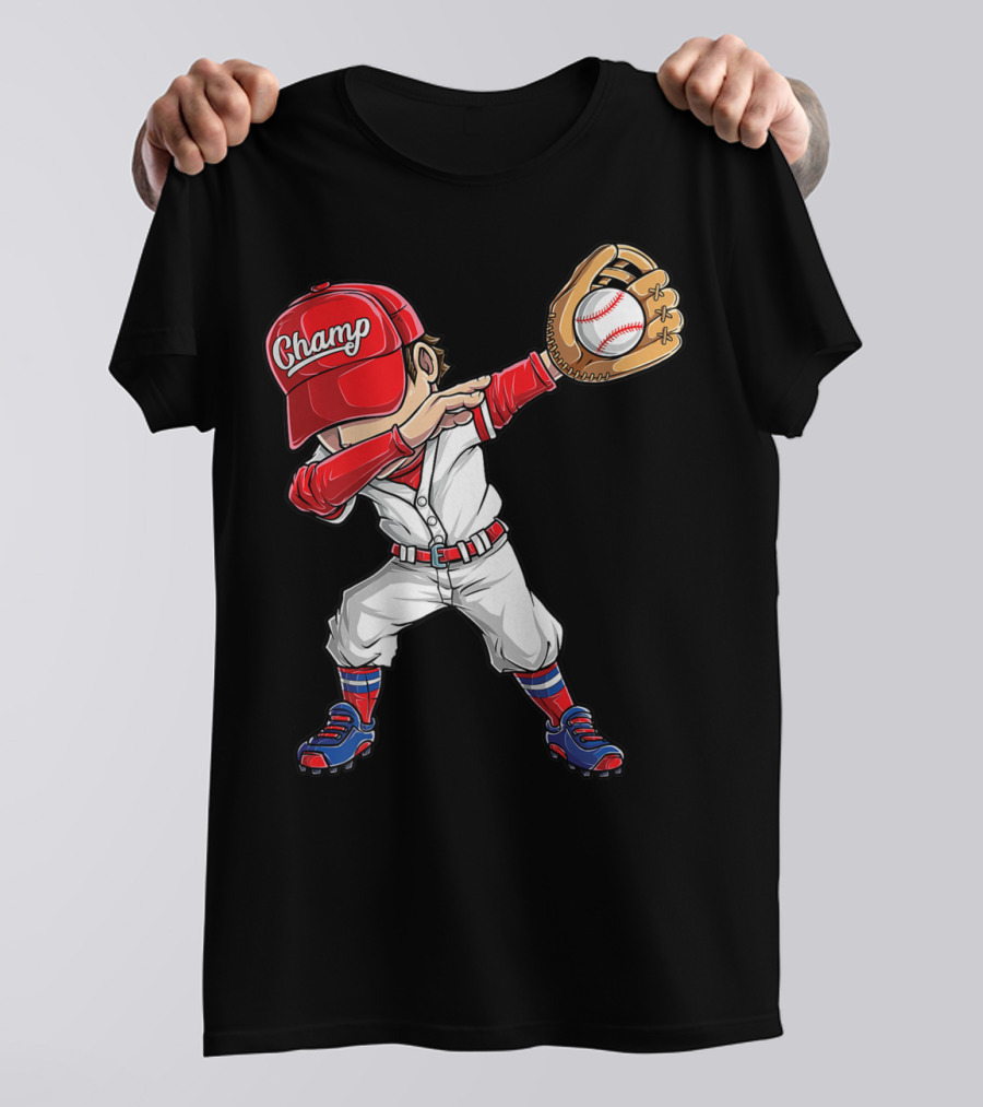 Baseball Player Dabbing Dance Champ Hat Gloves Funny Dab T-Shirt