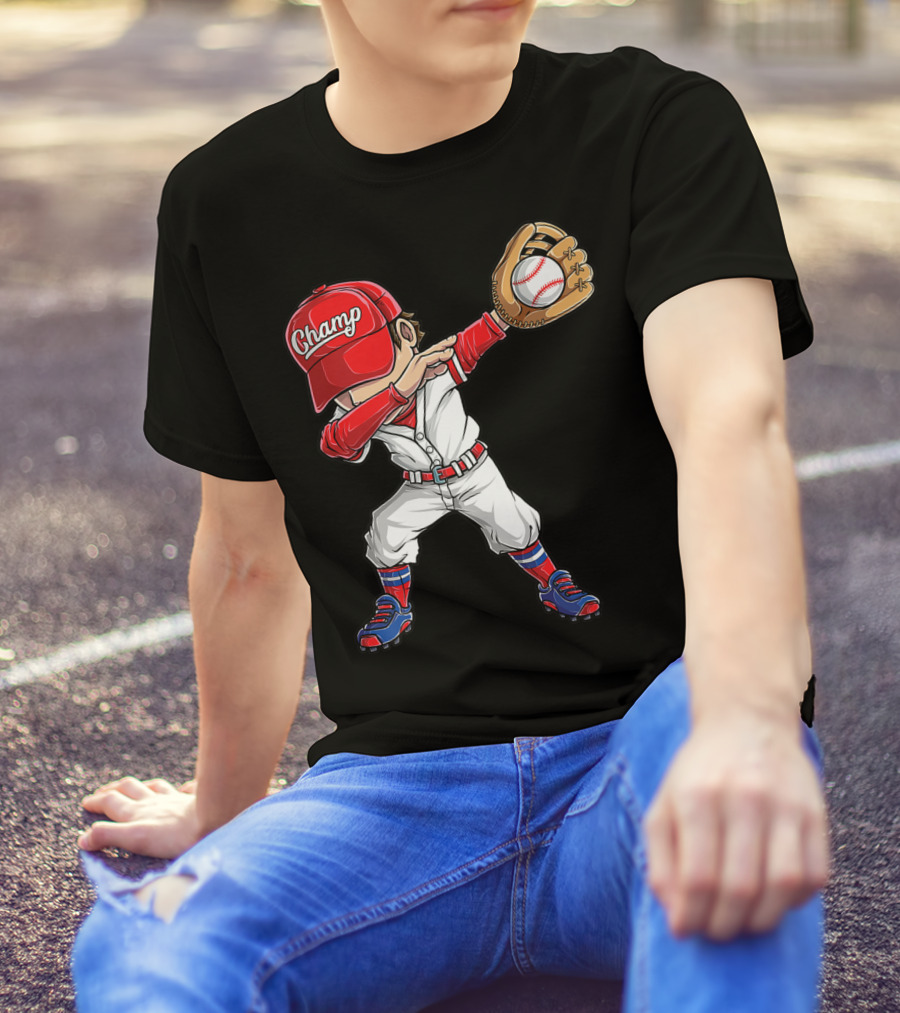 Baseball Player Dabbing Dance Champ Hat Gloves Funny Dab T-Shirt