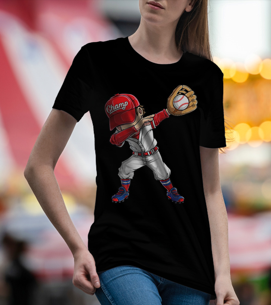 Baseball Player Dabbing Dance Champ Hat Gloves Funny Dab T-Shirt