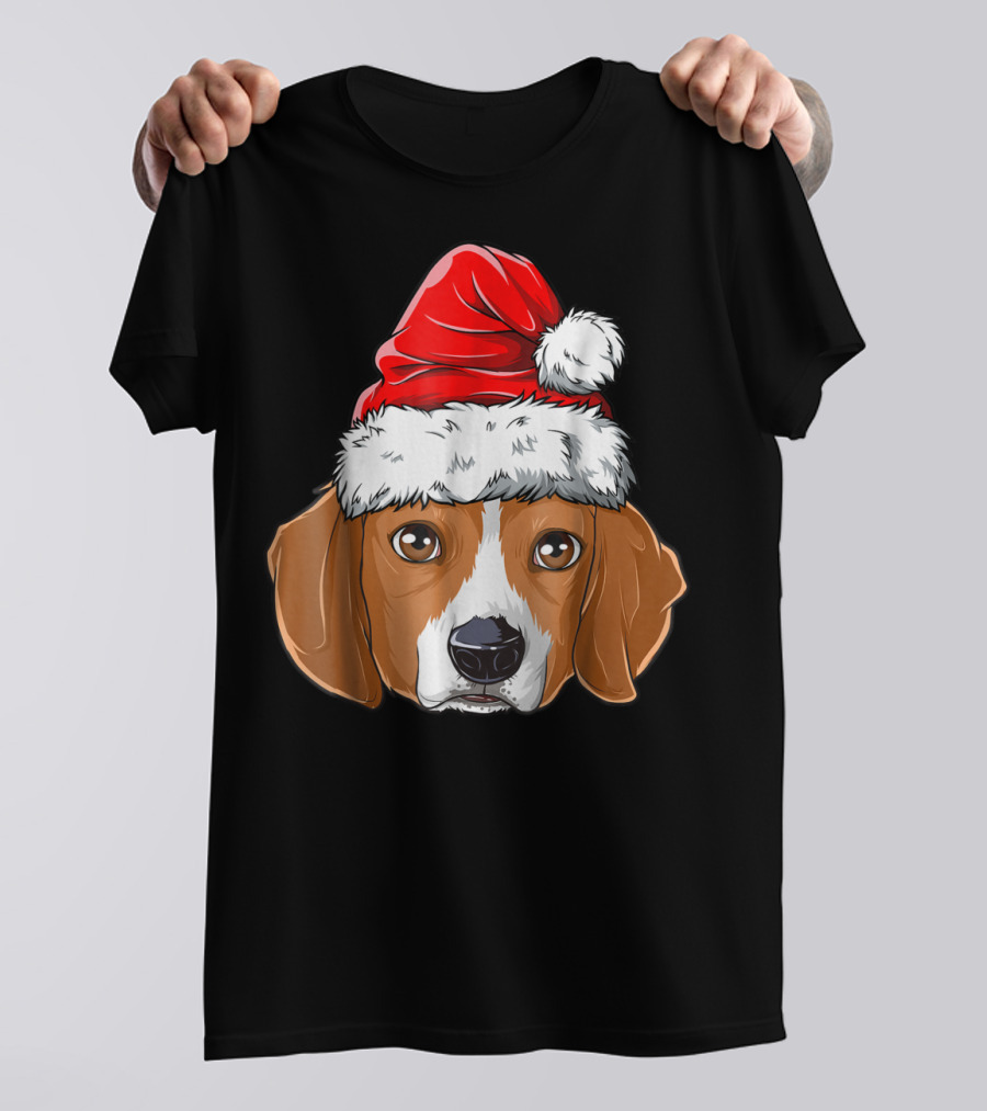 Santa Beagle In Red Christmas Hat T-Shirt