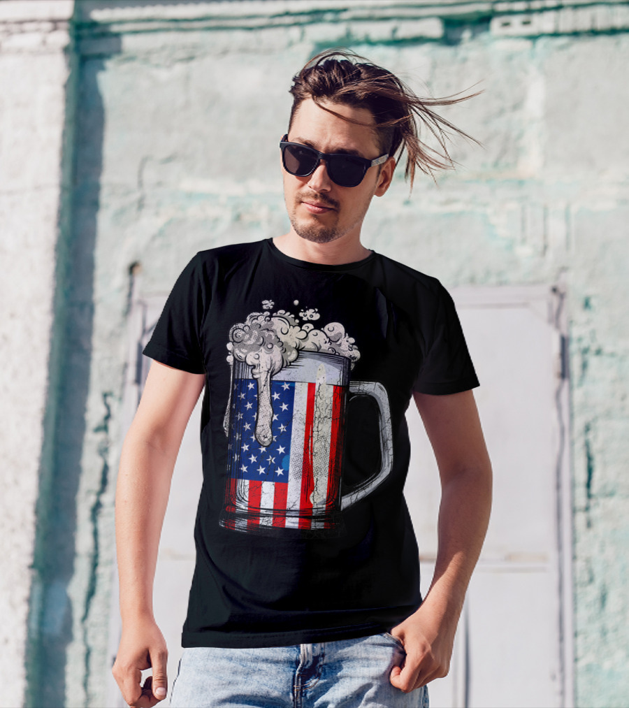 Beer Mug American Flag 4th Of July USA Patriotic T-Shirt
