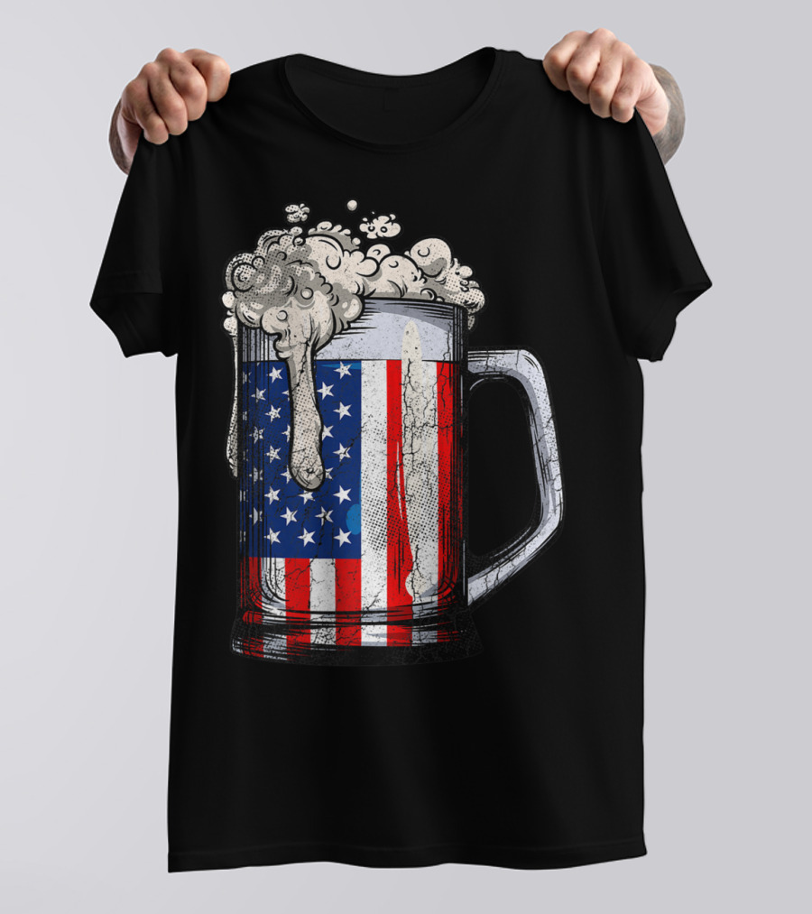 Beer Mug American Flag 4th Of July USA Patriotic T-Shirt