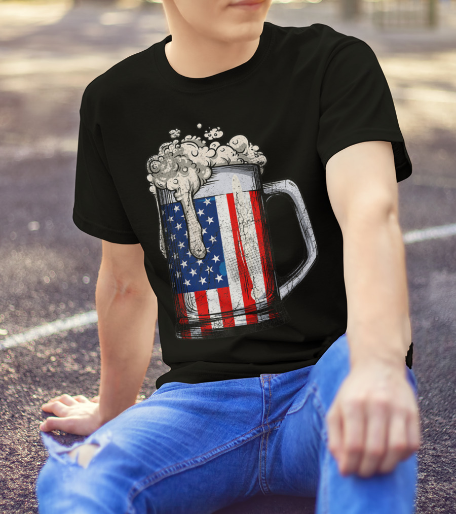 Beer Mug American Flag 4th Of July USA Patriotic T-Shirt