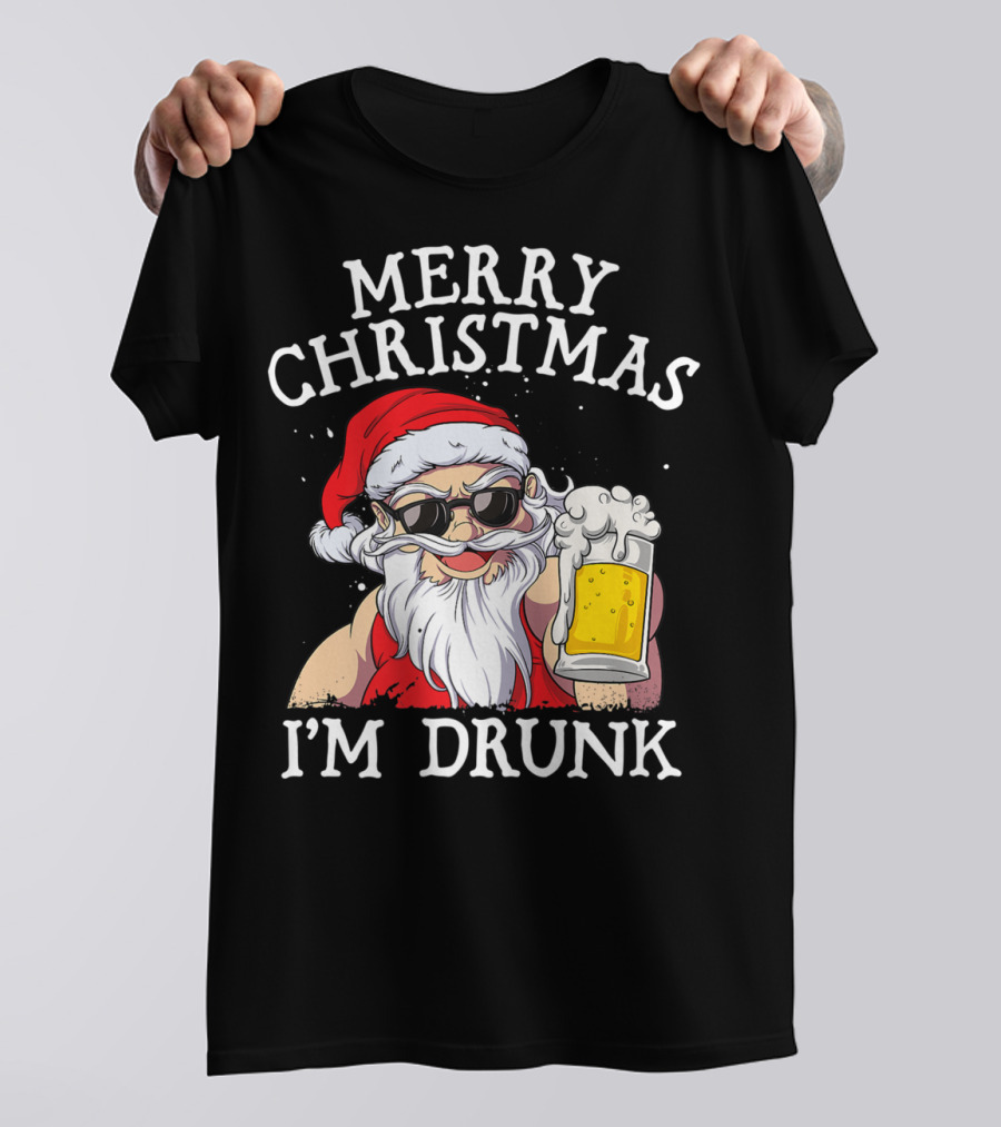 Merry Christmas I'm Drunk Santa Holding Beer Mug T-Shirt