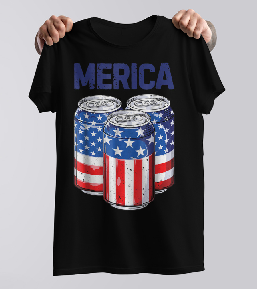 Merica Beer Cans American Flag 4th Of July T-Shirt