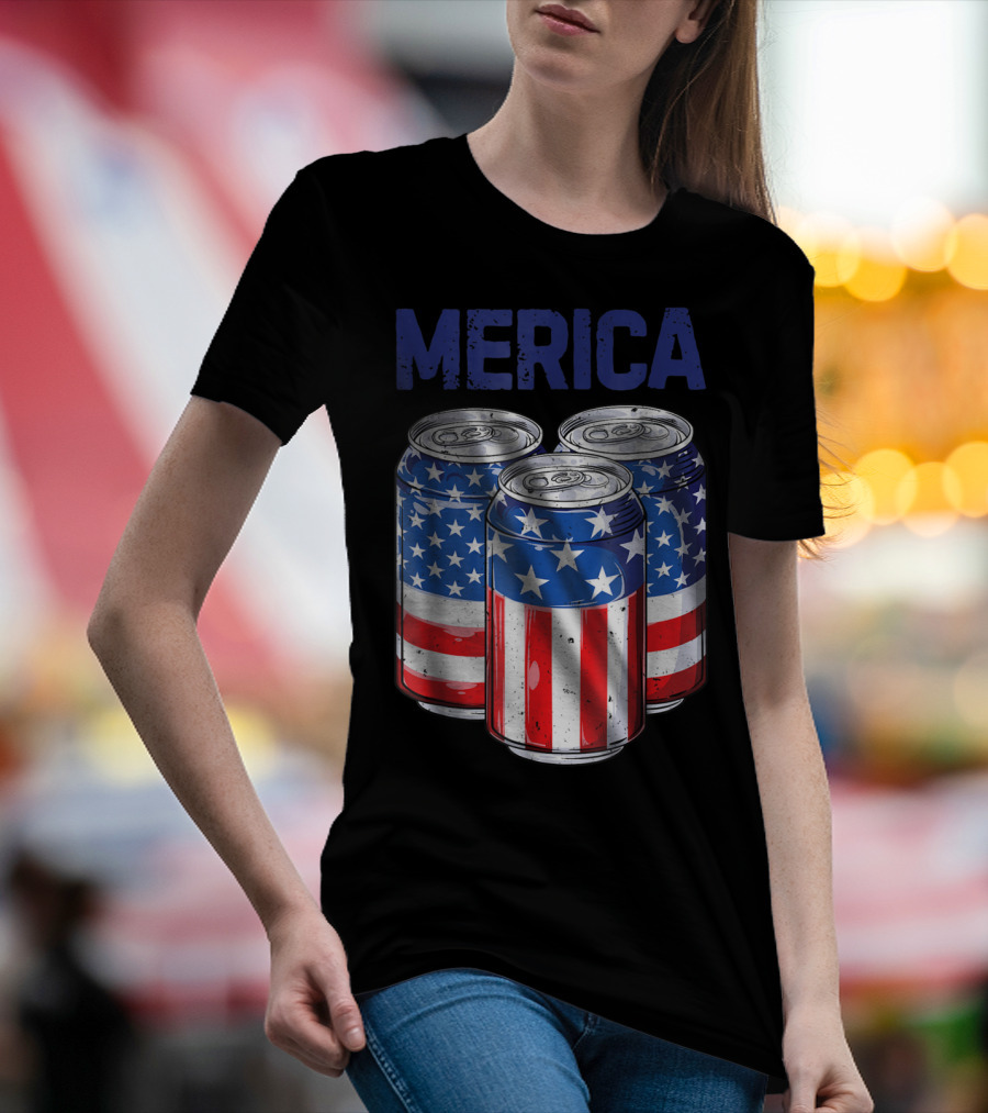 Merica Beer Cans American Flag 4th Of July T-Shirt