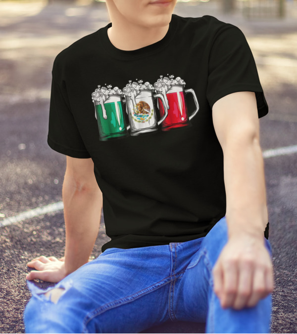 Cinco De Mayo Mexican Flag Beer Mugs Women Mexico T-Shirt
