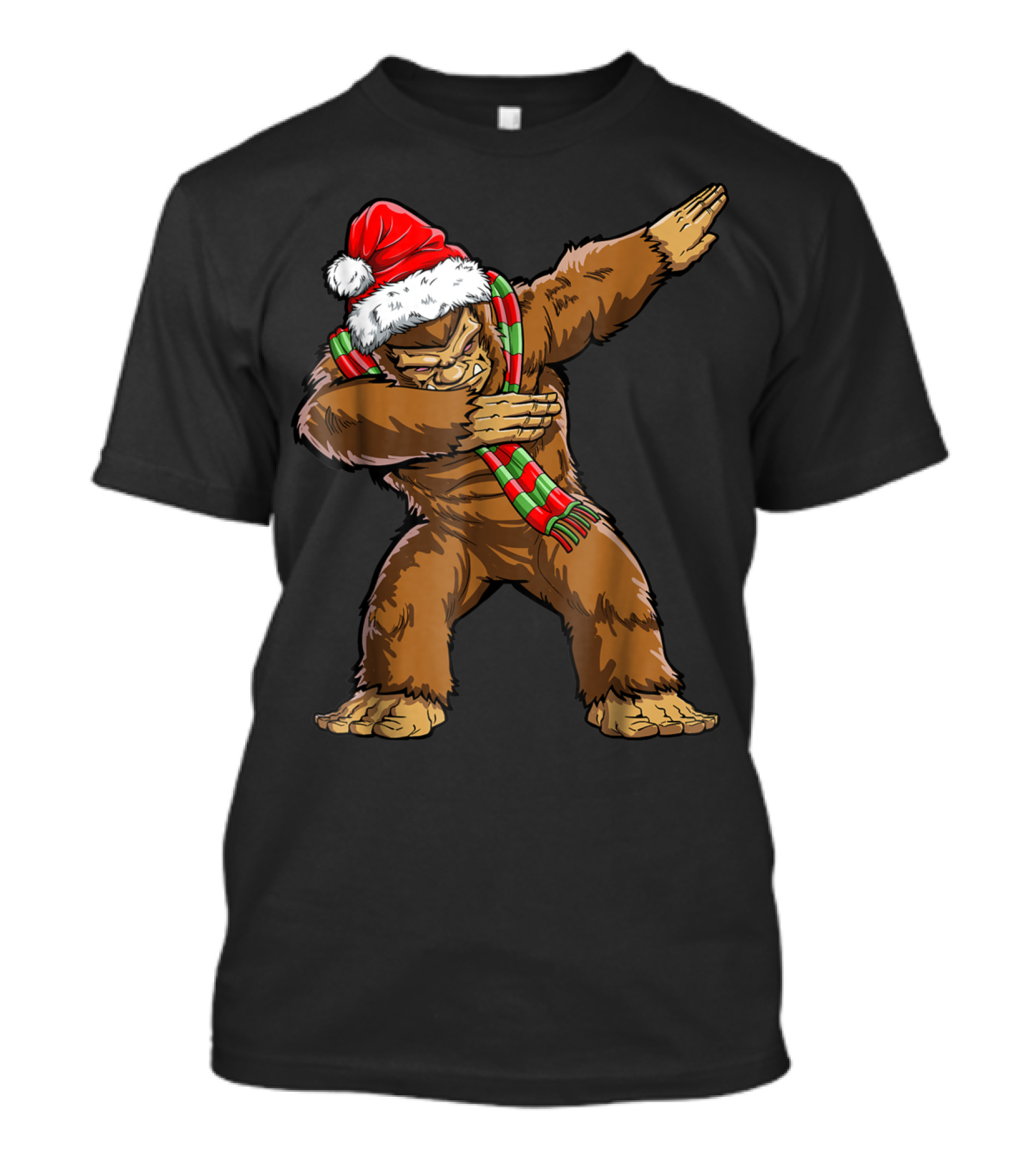 Bigfoot Christmas Dabbing Sasquatch Santa Boys Santa Hat Scarf T-Shirt