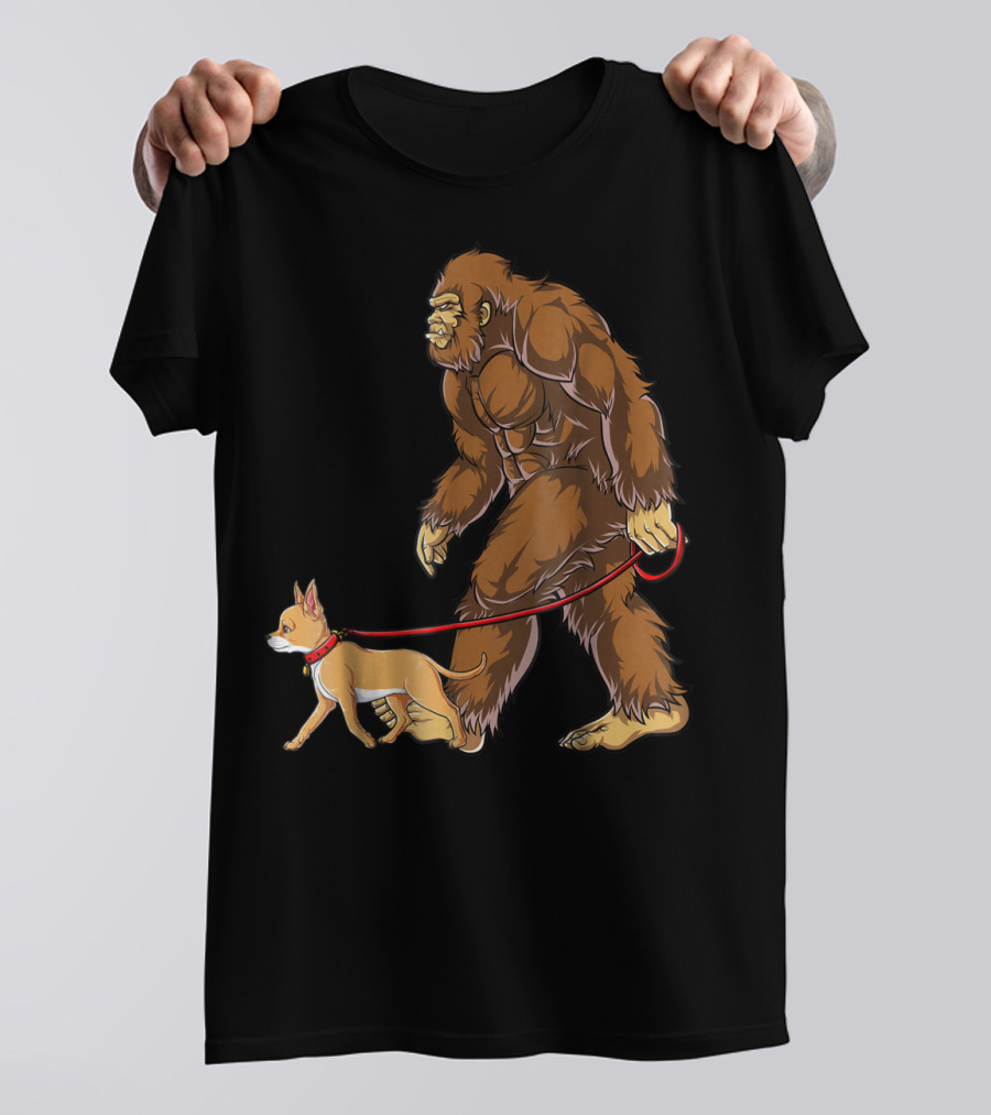 Bigfoot Sasquatch Walking Chihuahua Dog Sighted T-Shirt