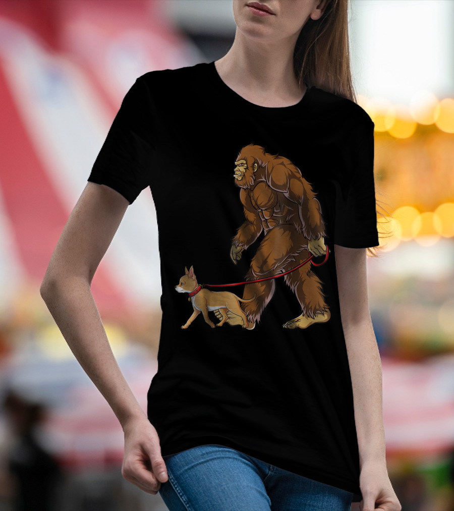 Bigfoot Sasquatch Walking Chihuahua Dog Sighted T-Shirt
