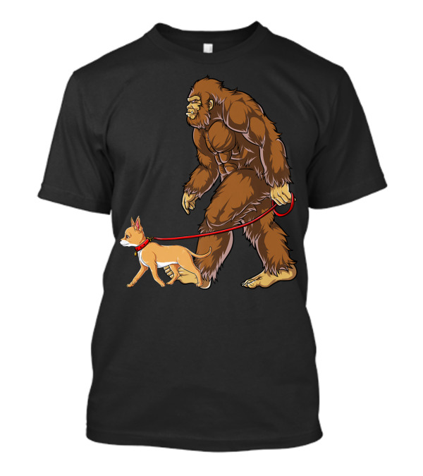 Bigfoot Walking Chihuahua Sasquatch Graphic For Kids And Men T-Shirt
